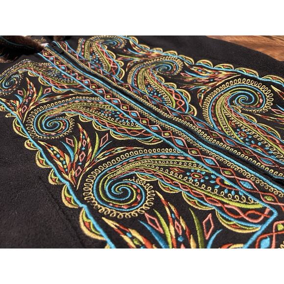 Bob Mackie Vintage Wearable Art Faux Fur Embroidered Vest Pockets Black - Picture 2 of 7